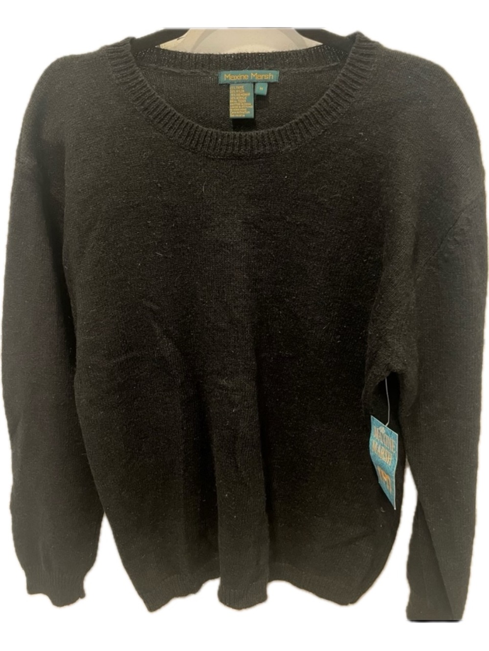 NWT 90s Black Maxine Marsh Vintage Hand loomed Crew Neck Soft ladies Sweater QVC